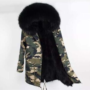 Fur (raccoon) lined winter coat. Cotton shell, the lining is removable.